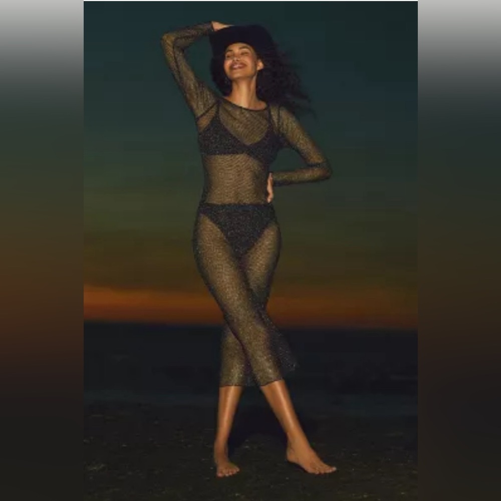 Anthropologie PQ SWIM RACHEL SHEER SHINE COVER-UP DRESS M/L.  New with tags